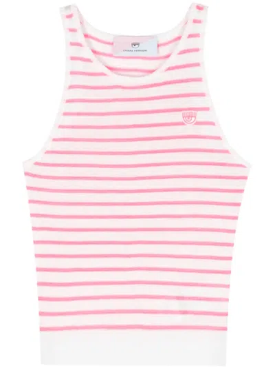 Chiara Ferragni Eyelike-patch Striped Sleeveless Top In Rosa