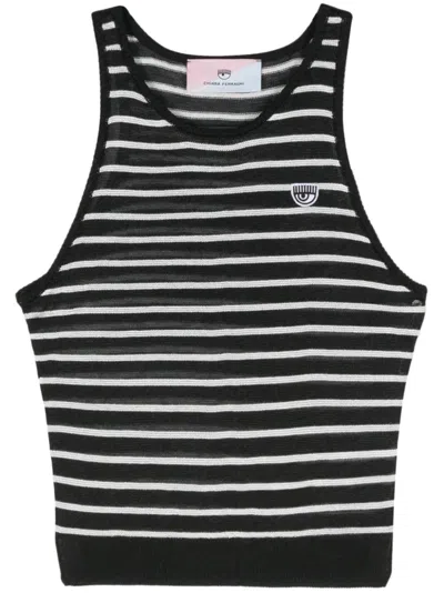 Chiara Ferragni Eyelike-patch Striped Sleeveless Top In Schwarz