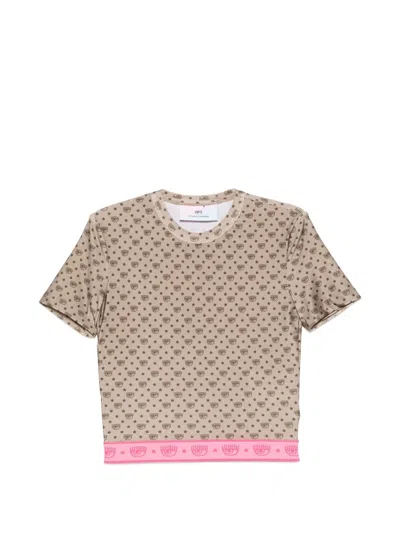Chiara Ferragni Eyelike-print Cropped T-shirt In Brown