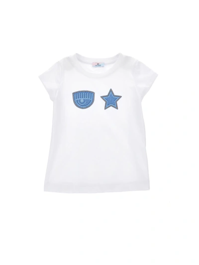 Chiara Ferragni Kids'   Eyestar T-shirt In White + Blue