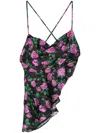 Chiara Ferragni Floral Asymmetric Tank Top In Schwarz