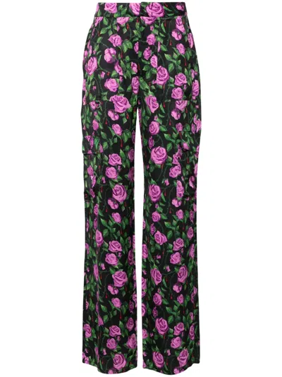 Chiara Ferragni Floral-print Satin Trousers In Black