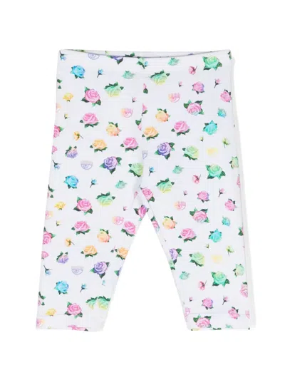 Chiara Ferragni Babies' Floral-print Stretch-cotton Leggings In White