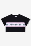 CHIARA FERRAGNI GIRLS COTTON JERSEY CROPPED LOGO T-SHIRT 4 YRS BLACK