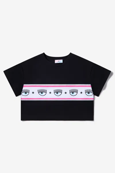 Chiara Ferragni Babies' Girls Cotton Jersey Cropped Logo T-shirt 8 Yrs Black