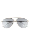 Chiara Ferragni Glam Eye 59mm Aviator Sunglasses In Gold Crystal/silver Grey