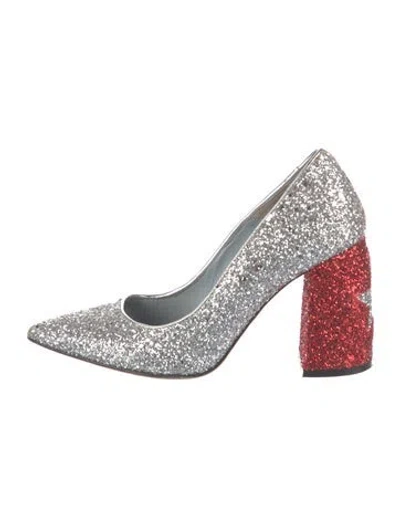 Pre-owned Chiara Ferragni Glitter Embroidered Accent Pumps In Multi