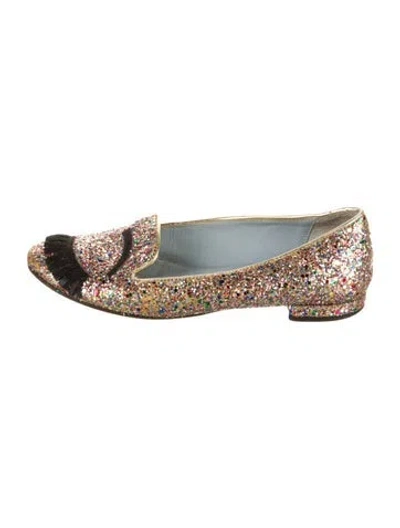 Pre-owned Chiara Ferragni Glitter Glitter Accents Flats In Neutral
