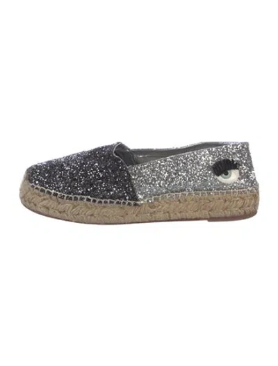 Pre-owned Chiara Ferragni Glitter Graphic Print Espadrilles In Black/silver