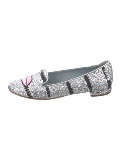 Pre-owned Chiara Ferragni Glitter Graphic Print Loafers In Silver
