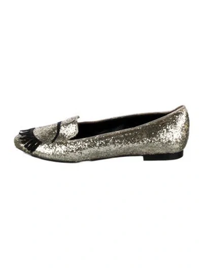 Pre-owned Chiara Ferragni Glitter Graphic Print Loafers In Silver