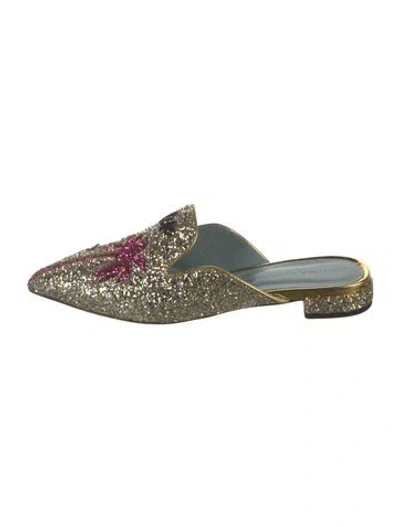 Pre-owned Chiara Ferragni Glitter Graphic Print Mules In Green