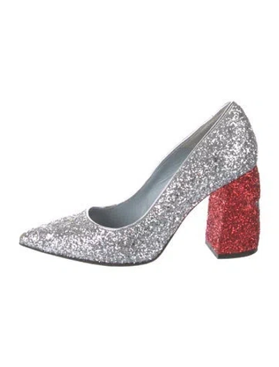 Pre-owned Chiara Ferragni Glitter Graphic Print Pumps In Red/silver