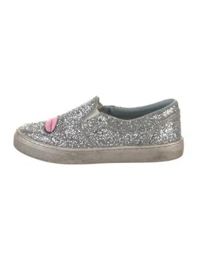 Pre-owned Chiara Ferragni Glitter Graphic Print Sneakers In Metallic/silver