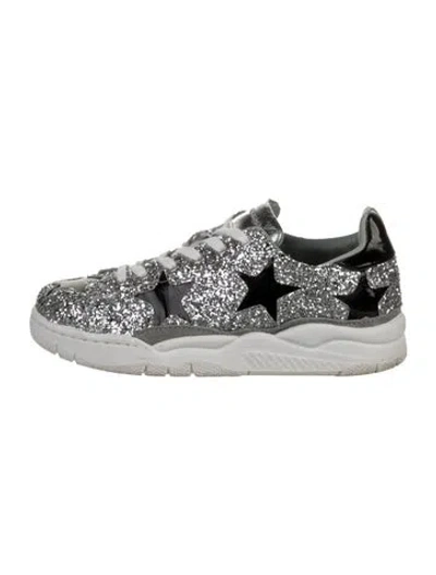 Pre-owned Chiara Ferragni Glitter Graphic Print Sneakers In Silver