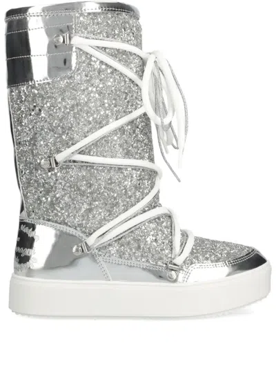 Chiara Ferragni Glitter Lace-up Snow Boots In Silver