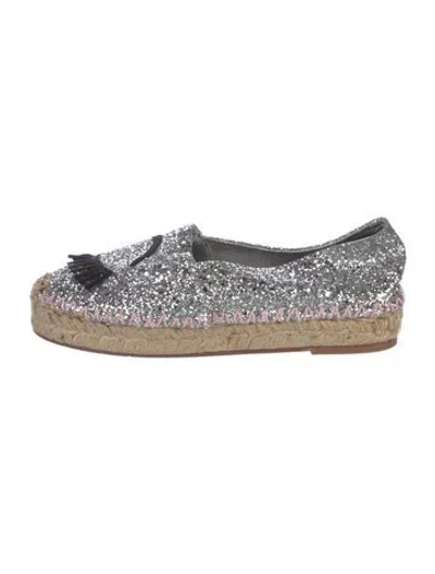 Pre-owned Chiara Ferragni Glitter Patterned Espadrilles In Silver