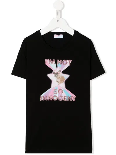 Chiara Ferragni Kids' Glitter Slogan T-shirt In Black