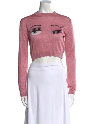 Pre-owned Chiara Ferragni Graphic Print Crew Neck Crop Top In Pink