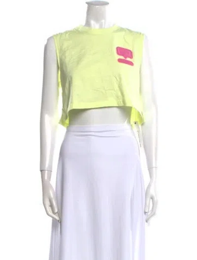 Pre-owned Chiara Ferragni Graphic Print Crew Neck Crop Top W/ Tags In Yellow