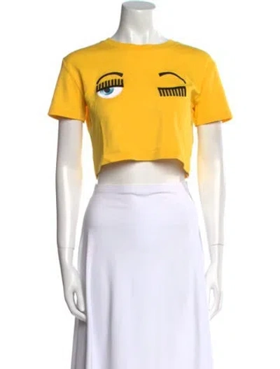 Pre-owned Chiara Ferragni Graphic Print Crew Neck Crop Top In Yellow
