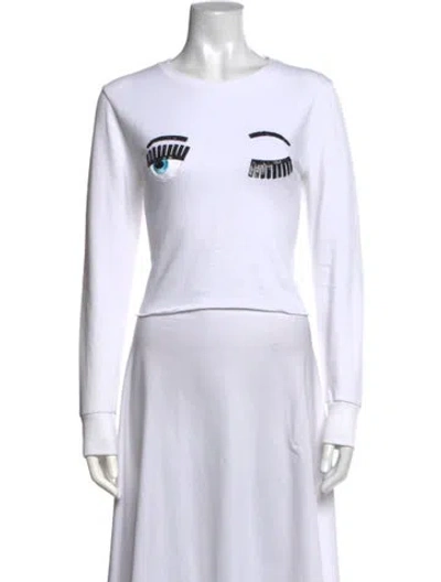 Pre-owned Chiara Ferragni Graphic Print Crew Neck Top In White