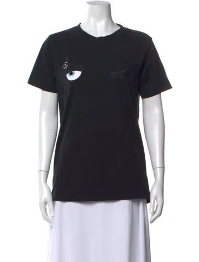 Pre-owned Chiara Ferragni Graphic Print Crew Neck T-shirt In Black