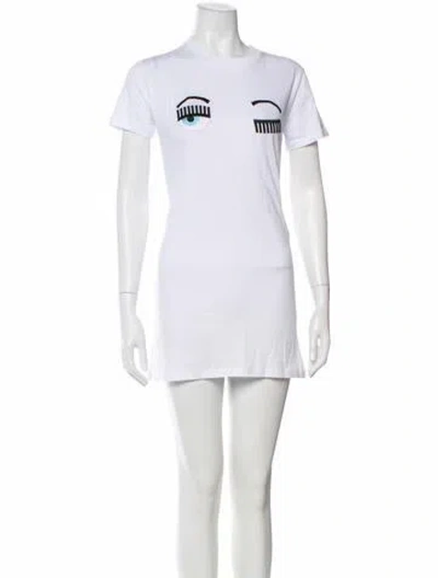 Pre-owned Chiara Ferragni Graphic Print Mini Dress W/ Tags In White