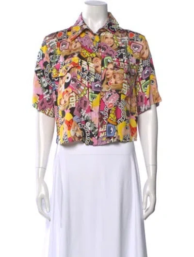 Pre-owned Chiara Ferragni Graphic Print Short Sleeve Button-up Top In Multi