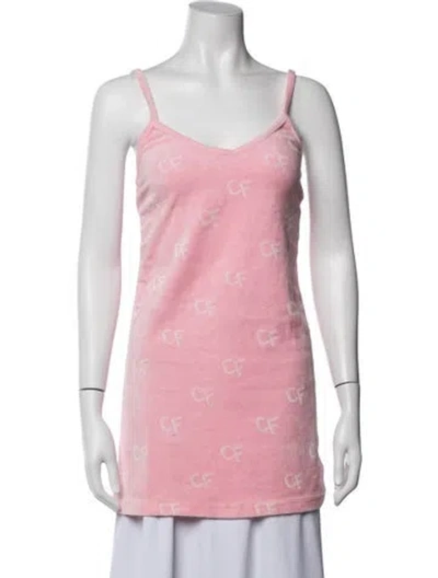 Pre-owned Chiara Ferragni Graphic Print V-neck Top In Pink