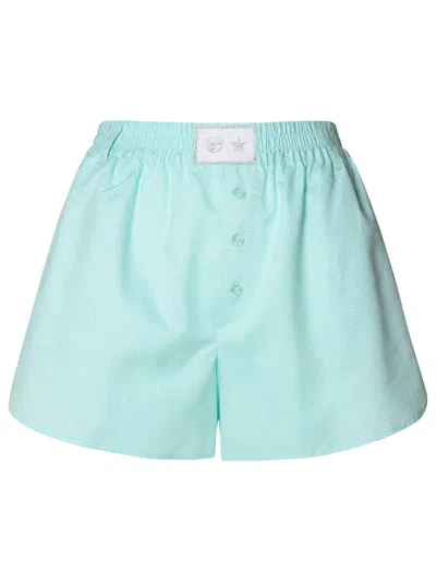 Chiara Ferragni Logo Patch Elasticated Waistband Shorts In Green