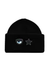 Chiara Ferragni Eye/star Silicon Patch Beanie In Black