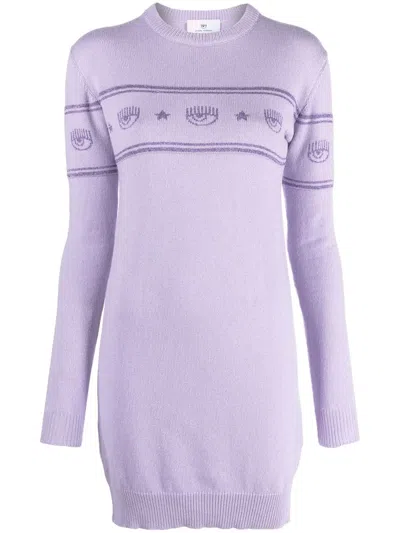Chiara Ferragni Intarsia-knit Logo Mini Dress In Purple