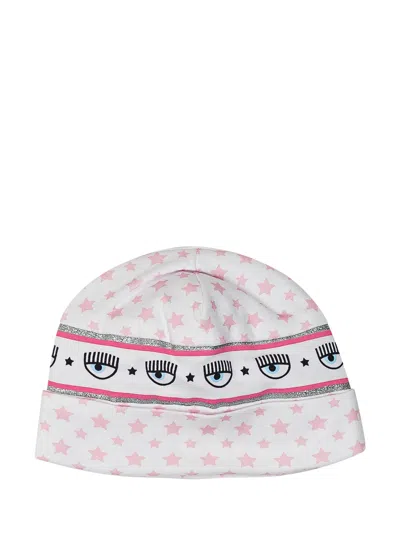 Chiara Ferragni Kids Kids' Logomania Cuffia Hat In Bianco