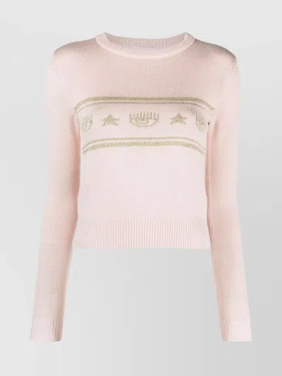Chiara Ferragni Knitwear With Embroidered Detail And Ribbed Cuffs In Pink