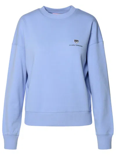 CHIARA FERRAGNI CHIARA FERRAGNI LIGHT BLUE COTTON BLEND SWEATSHIRT