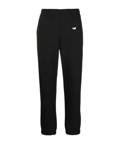 Chiara Ferragni Logo-embroidered Cotton Trousers In Black