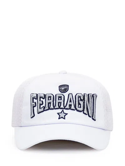 Chiara Ferragni Logo Embroidered Curved Peak Meshed Cap In White