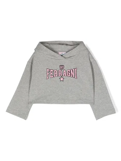 Chiara Ferragni Kids' Logo-embroidered Stretch-cotton Hoodie In Grey