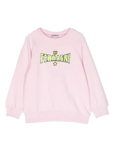 Chiara Ferragni Kids' Embroidered Logo Cotton Sweatshirt In Bianco