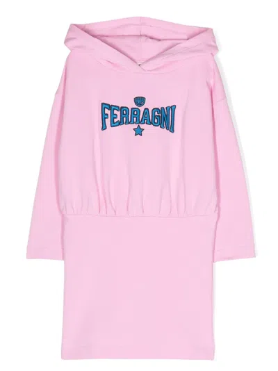 Chiara Ferragni Kids' Logo-patch Hooded Dress In Purple