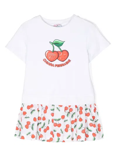 Chiara Ferragni Kids' Logo-print Cotton Flared Dress In White