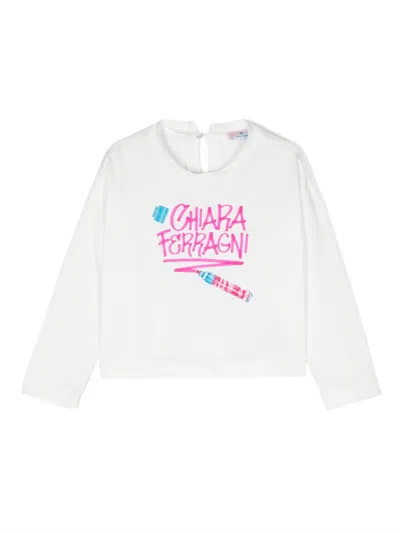 Chiara Ferragni Kids' Logo-print Cotton Sweatshirt In White