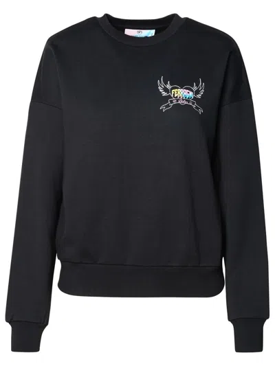 Chiara Ferragni Logo Printed Ribbed Sweatshirt In Black