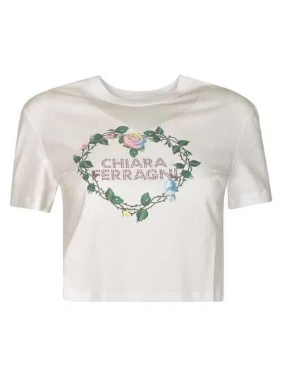 Chiara Ferragni Rhinestone-logo Cotton T-shirt In White