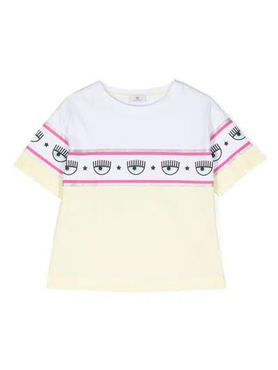 Chiara Ferragni Kids' Logo-stripe Cotton T-shirt In Yellow