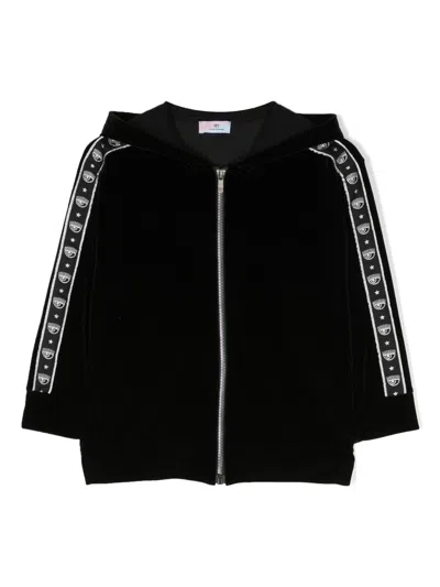 Chiara Ferragni Kids' Logo-trim Zipped Hoodie In Nero