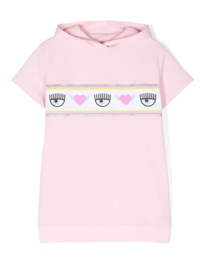 Chiara Ferragni Kids' Logomania Hooded Cotton Dress In Pink
