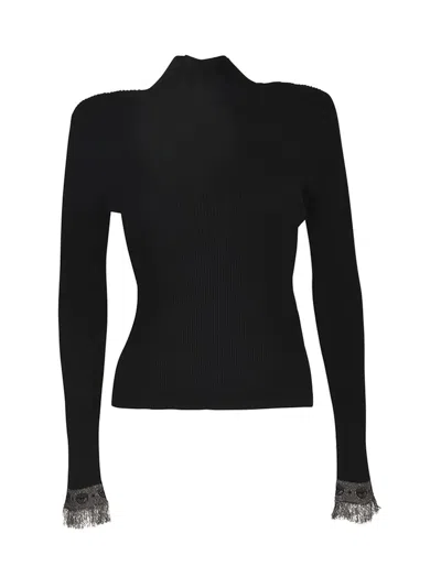 Chiara Ferragni Fringed Cuff Jumper In Black