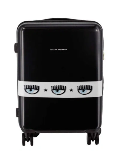 Chiara Ferragni Logomania-stripe Four-wheels Suitcase In Black